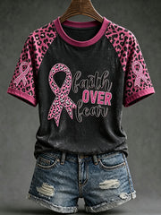 Women's breast cancer encouragement slogan printed casual short-sleeve T-shirt