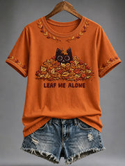 Women's Leaf Me Alone Black Cat Short-sleeved T-shirt