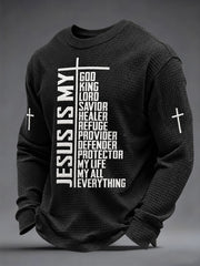 Men's Jesus The Way The Truth The Life Print Casual Waffle Long Sleeve Top
