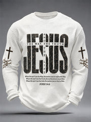 Men's Jesus The Way The Truth The Life Print Casual Waffle Long Sleeve Top