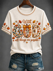 Women's Autumn “With GOD all things are possible.” Printed T-shirt