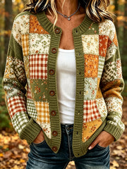Women's Vintage Fall Patchwork Print Cozy Cardigan