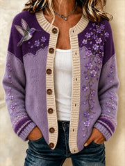 Women's Alzheimer's Disease Flowers Printed Cozy Cardigan