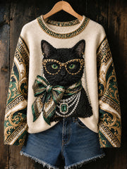 Women's fun black cat print tops
