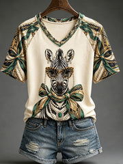 Women's Fun Zebra Print V-Neck T-Shirts