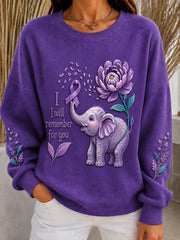 Women's Elephant Alzheimer Ribbed Round-Neck Sweatshirt