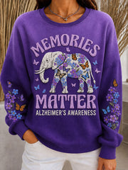 Women's Elephant Alzheimer Ribbed Round-Neck Sweatshirt
