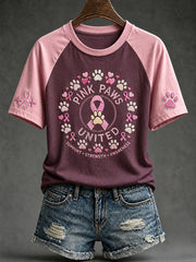 Women's Paws For The Cure slogan pink paws printed short sleeve T-shirt