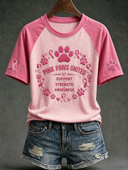 Women's Paws For The Cure slogan pink paws printed short sleeve T-shirt
