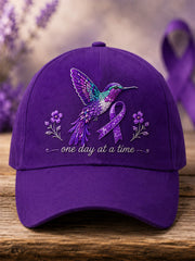 Unisex Purple Floral & Hummingbird Print Alzheimer's Awareness Support Hat