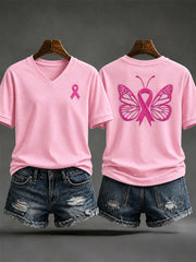 Women's Breast Cancer Awareness Support Print V-Neck Tee