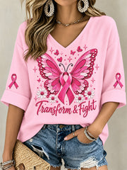 Women's Breast Cancer Awareness Support Print V-Neck Tee