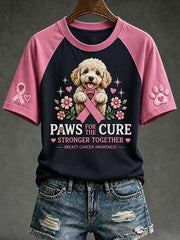 Women's breast cancer care cured puppy pattern printed casual short-sleeve T-shirt