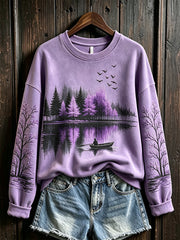 Women's purple landscape pattern design casual sweatshirt
