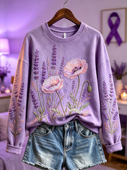 Women's purple flowers pattern printed causal sweatshirt