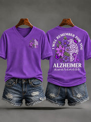 Women's Alzheimer's Awareness Support Print V-Neck Tee