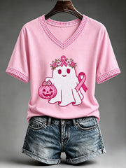 Women's Cute Pink Ribbon Ghost T-Shirt