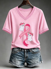 Women's Cute Pink Ribbon Ghost T-Shirt