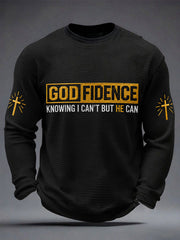 Men's Godfidence Christian Cross Faith Graphic Casual Waffle Long Sleeve T-Shirt