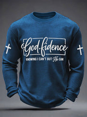 Men's Godfidence Christian Cross Faith Graphic Casual Waffle Long Sleeve T-Shirt