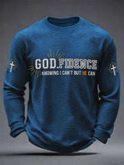 Men's Godfidence Christian Cross Faith Graphic Casual Waffle Long Sleeve T-Shirt