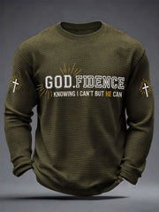 Men's Godfidence Christian Cross Faith Graphic Casual Waffle Long Sleeve T-Shirt