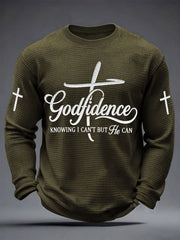 Men's Godfidence Christian Cross Faith Graphic Casual Waffle Long Sleeve T-Shirt