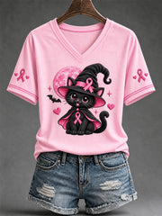 Women's Breast Cancer Awareness Support Print V-Neck Tee
