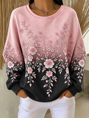 Women'S Pink Flower Art Breast Cancer Awareness Sweatshirt