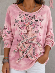 Women's Breast Cancer Awareness Pink Floral Art Printed Tops