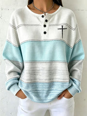 Women's Christian Art Striped Cross Sweatshirt
