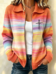 Women's Christian Art Cross-Pattern Knit Cardigan
