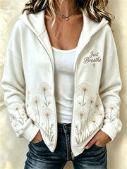 Women's Just Breathe Classy Dandelion Art Print Christian Full Zip Hoodie