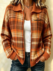Women's Christian Art Cross-Pattern Knit Cardigan