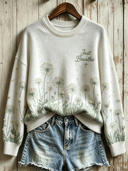 Women's Just Breathe Classy Dandelion Art Print Christian crew neck sweater