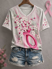 Women's Breast Cancer Awareness Art Printed T-shirt