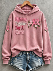 Women's Fighting Together For A Cure Pink Ribbon Print Hooded Sweatshirt