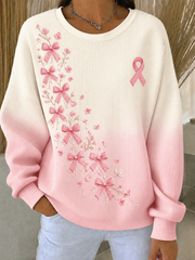 Women's Breast Cancer Ribbed Round-Neck Sweatshirt