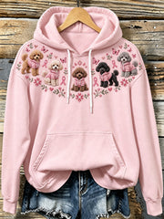 Women's Dog Pattern and Pink Charity Ribbon Design Casual Hoodie