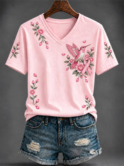 Women's Breast Cancer Pink Printed V-neck T-shirt