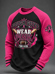 Men's Breast Cancer Awareness I Wear Pink For Her Waffle Sweatshirt