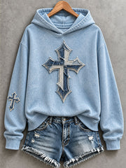 Women's Patchwork Art Cross Hoodie