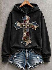 Women's Patchwork Art Cross Hoodie