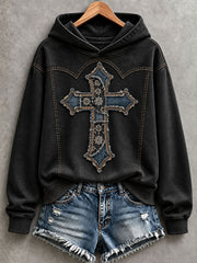 Women's Patchwork Art Cross Hoodie