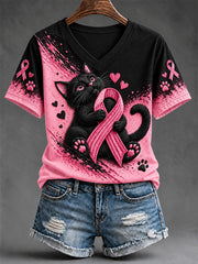 Women's Breast Cancer Awareness Support Print V-Neck Tee