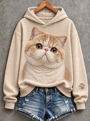 Women's Cute Exotic Cat Print Comfy Hoodie
