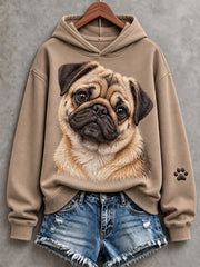 Women's Cute Pug Dog Print Cozy Hoodie