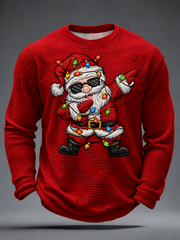 Men's Santa Claus Printed Waffle Long Sleeve T-Shirt
