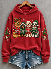 Women's We Woof You A Merry Christmas Dogs Print Dog Lovers Casual Hoodie