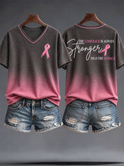 Women's Breast Cancer Awareness Floral Art Printed T-shirt